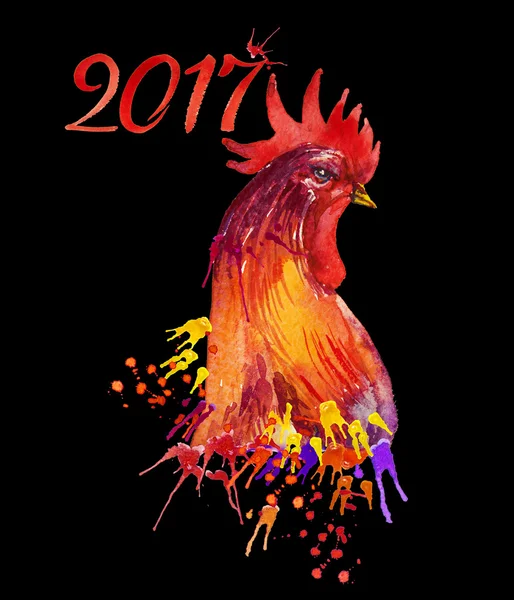 Galo. Ano do Galo. Ano Novo Chinês do Galo. Cartão de Ano Novo Rooster aquarela . — Fotografia de Stock
