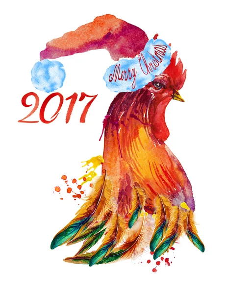 Rooster.2017 Ano Galo. Ano Novo Chinês do Galo. Cartão de Ano Novo Rooster aquarela . — Fotografia de Stock