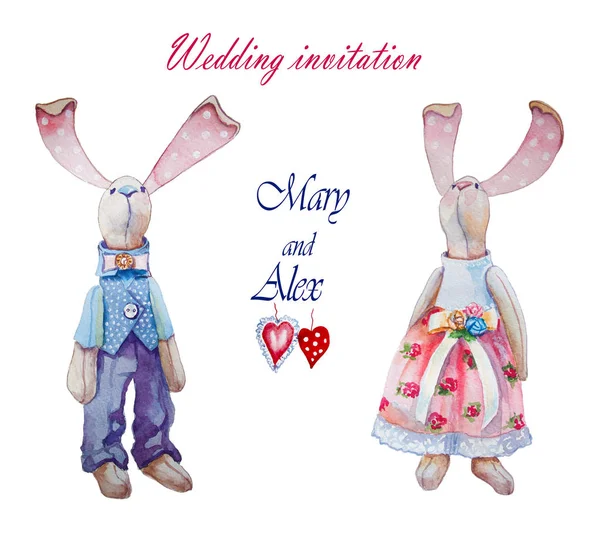 Mignon lapin lapin. Carte de Saint Valentin. Carte de Saint Valentin. Illustration lapin aquarelle. Coeur de Saint-Valentin. Carte de voeux pour le jour du mariage. Je t'aime. . — Photo