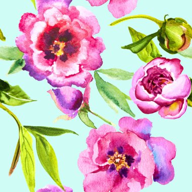  Şakayık suluboya, ot ve yaprak