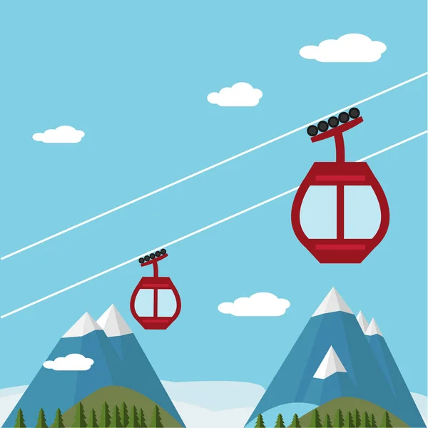 Ski Lift Gondola Snow góry, Las — Wektor stockowy