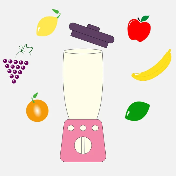 Food processor, mixer, blender and fruits — Stock Vector