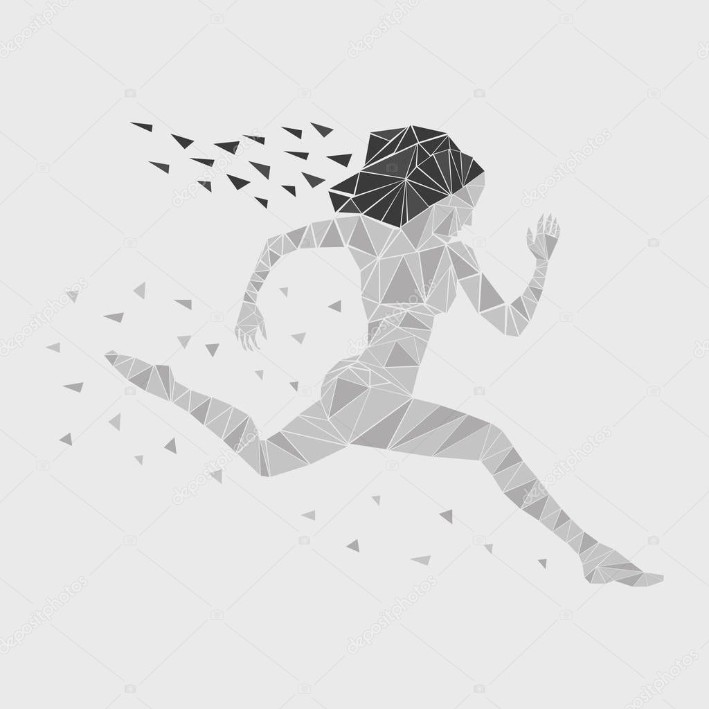 Girl running women particles vector icon