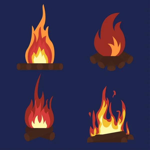 Fuego hoguera conjunto — Vector de stock