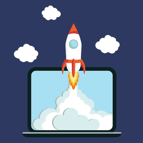 Laptop with Rocket — Stock Vector