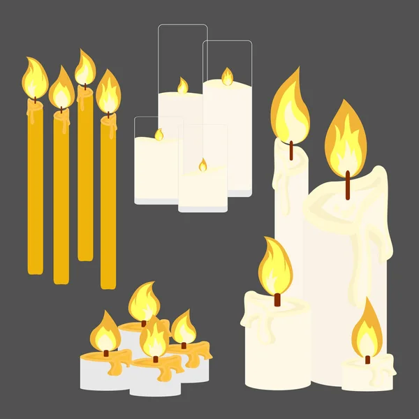 Different candle with fire — Stock Vector