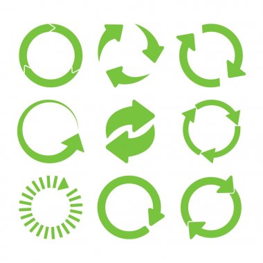Yeşil yuvarlak geri dönüşüm simgeleri ayarlandı