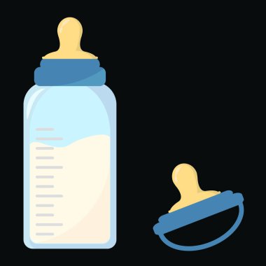 Yeni doğmuş bir bebek için beslenme kabı. Beslenme şişesi, bebek meme ucu.