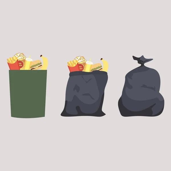 Sac poubelle noir ouvert. sac poubelle poubelle boîte — Image vectorielle