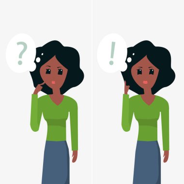 Woman in a state of thinking understands the problem and finds a successful solution