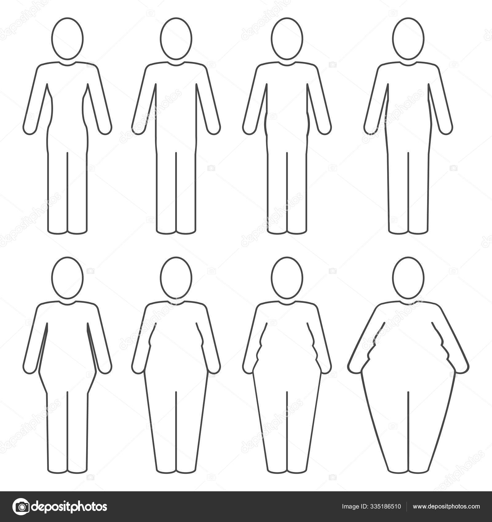 From thin to fat human body pictogram. Different proportions of the