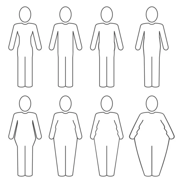 From thin to fat human body pictogram. Different proportions of the body set — Stock Vector