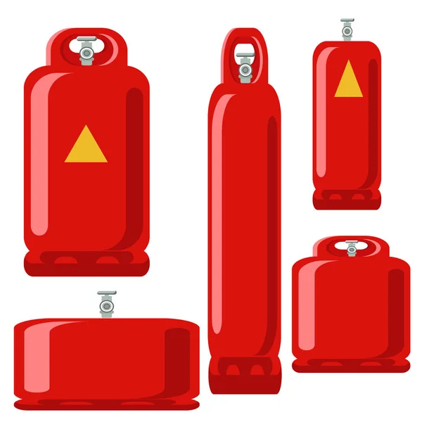 Red Gas tank set icon in flat propane cylinder — ストックベクタ