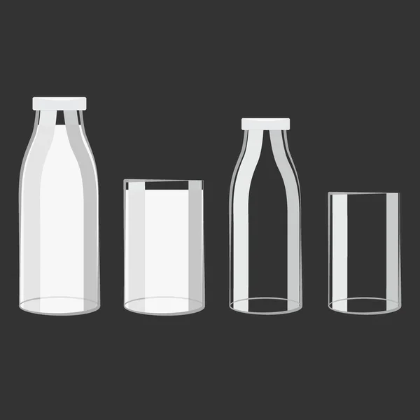 Botella llena y leche y vidrio diseño vector — Archivo Imágenes Vectoriales