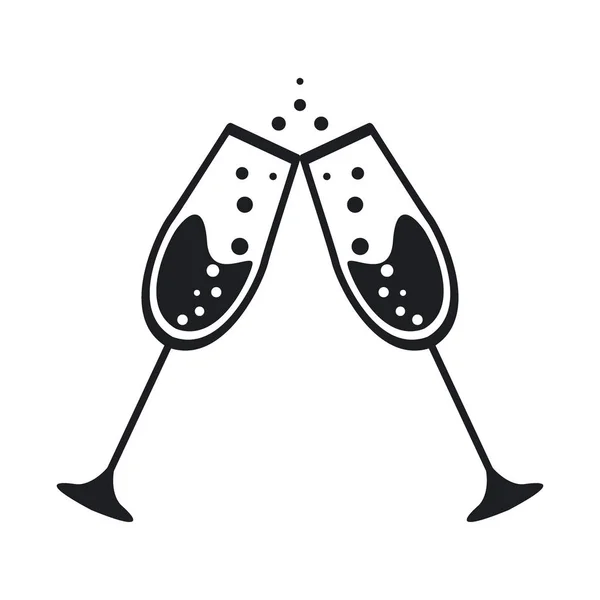 Icona della tazza. due bicchieri di champagne, celebrazione semplice — Vettoriale Stock