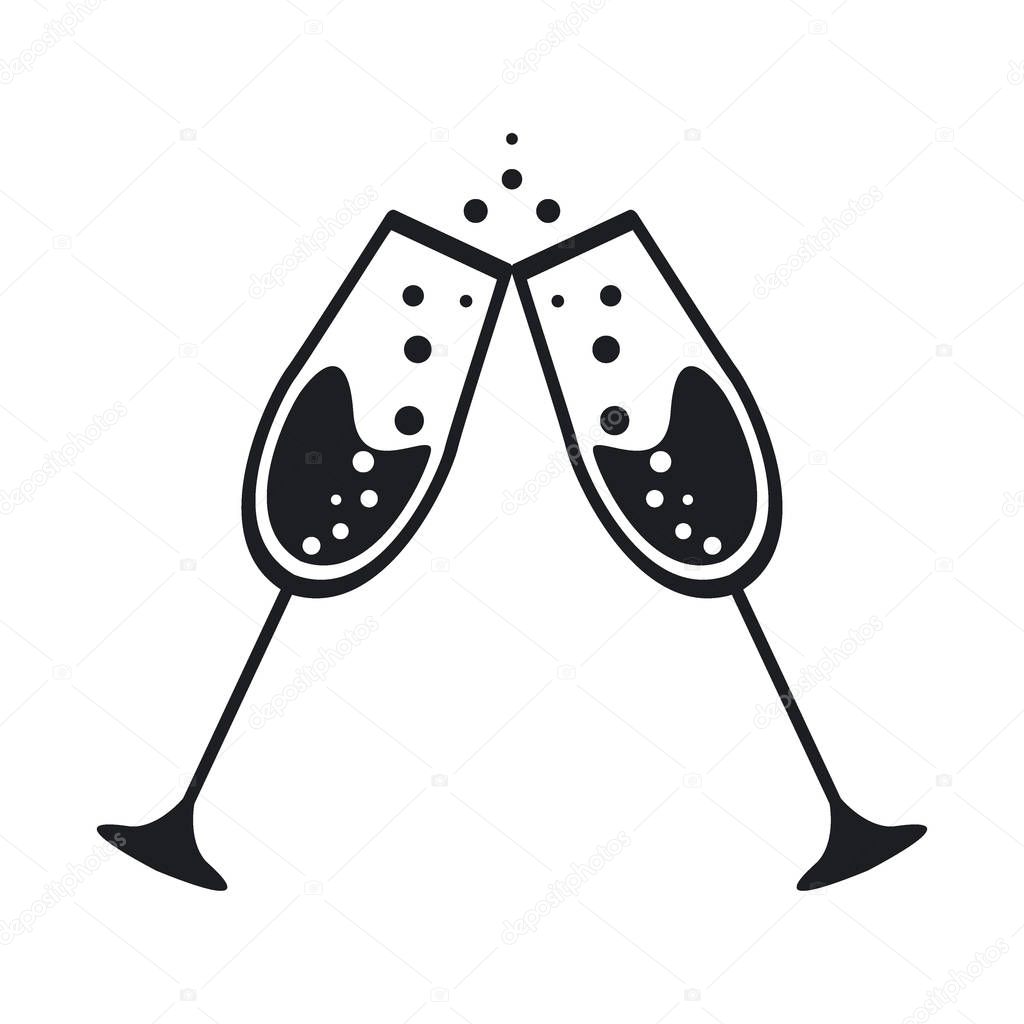 cup icon. two Glass of champagne, celebration Simple