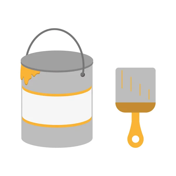 Escova, balde. Desenho de ilustração vetorial de ícone de pintura — Vetor de Stock