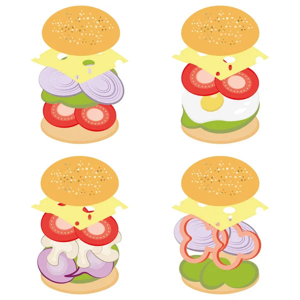 Rychlé občerstvení nápis plochý. Vegetarián burger nápis. Vegetarián hamburger s kečupem a salátem. — Stock fotografie