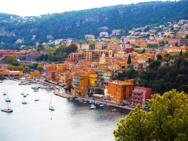 Fransız Rivierası panoramik şehir Villefranche-sur-Mer, Menton, Monaco (Monte Carlo), Cte d'Azur, French Riviera, Fransa yakınındaki