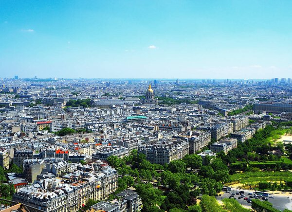 Aerial view of Paris architecture from the Eiffel tower. city panorama, Htel des Invalides, la Dfense. France.