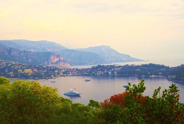 Panoramik French Riviera yakınındaki şehir, Villefranche-sur-Mer, Menton, Monaco (Monte Carlo), Cote d'Azur, French Riviera, Fransa.