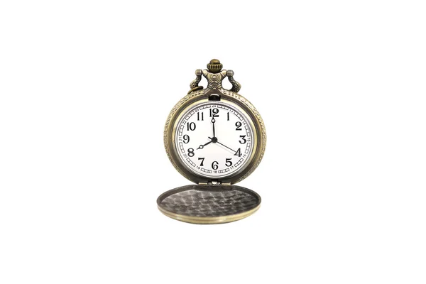Isolated luxury vintage golden pocket watch on white background, , abstract for time concept — Stock Photo, Image