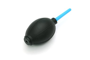 Kamera ve lens - silikon üfleyici lastik Hava üfleyici pompa toz temiz beyaz arka plan üzerinde izole kamera için 