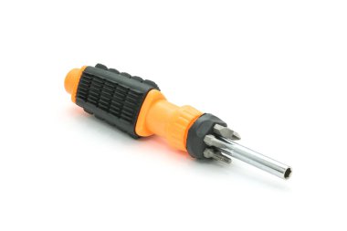 Beyaz arka plan üzerinde ayarla izole siyah ve turuncu tornavida 