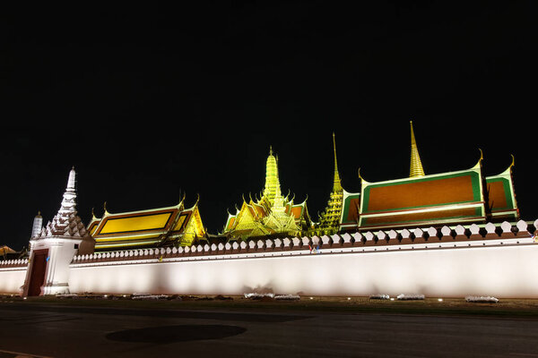 Wat pra kaew Public Temple Grand palace at night, Bangkok Thailand 