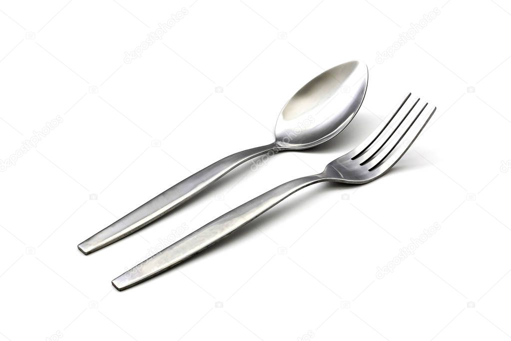 fork and spoon isolated on white background 