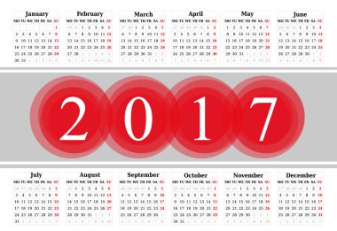 Beyaz arka plan üzerinde 2017 için takvim.