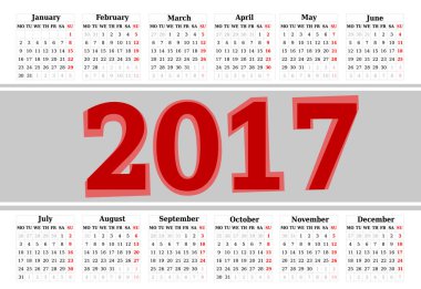 Beyaz arka plan üzerinde 2017 için takvim.