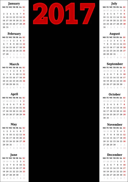 Calendrier pour l'année 2017 — Image vectorielle