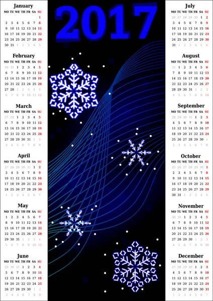 Calendrier pour l'année 2017 — Image vectorielle