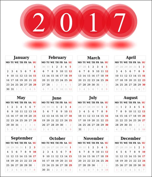 Calendrier 2017 sur fond blanc . — Image vectorielle