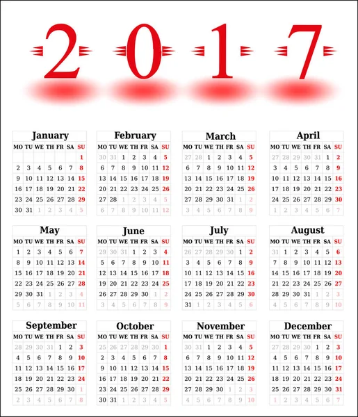 Calendrier 2017 sur fond blanc . — Image vectorielle