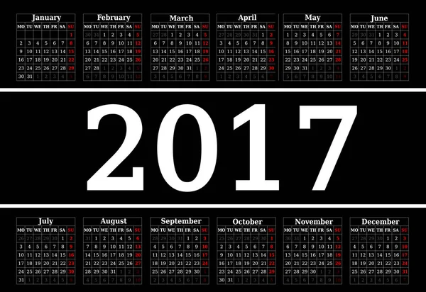 Kalendarz do 2017 roku na czarnym tle — Wektor stockowy