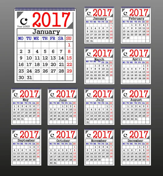 Настільний календар 2017 — стоковий вектор