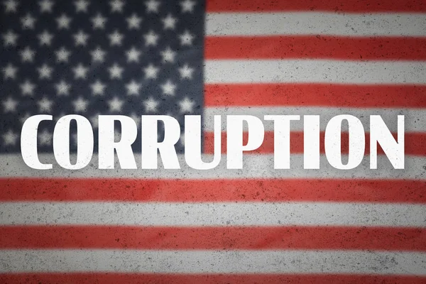 Slovo "korupce" na pozadí americké vlajky. — Stock fotografie