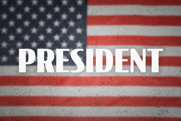 Slovo "prezident" na pozadí vlajky USA. — Stock fotografie