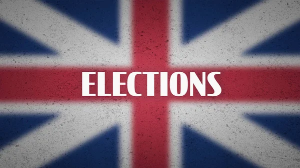 Affiche politique britannique - le mot "élections" sur le drapeau flou de Union Jack . — Photo