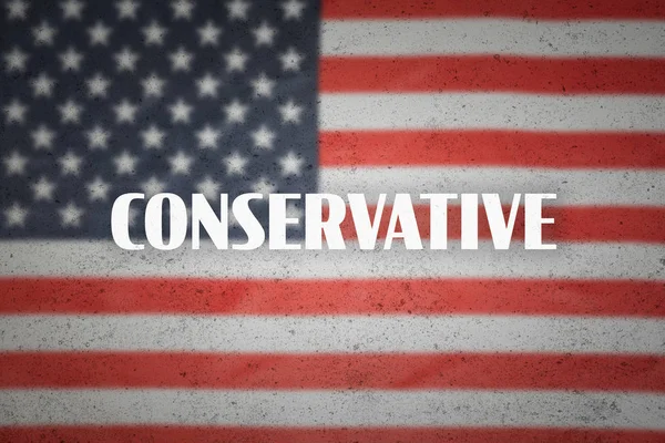Wort "konservativ" auf dem Hintergrund der US-Flagge. — Stockfoto