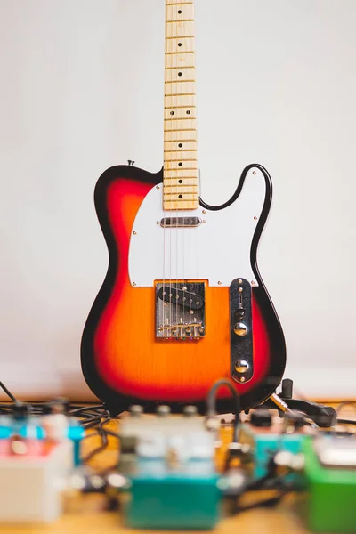 Elektrische Gitaar Effectpedalen Opnamestudio Concept Van Het Maken Van Gitaarmuziek — Stockfoto