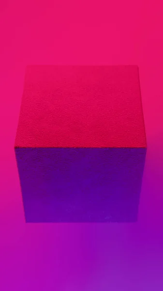 Figura Cubo Geométrico Colores Neón Vibrantes Degradados Púrpura Rosa Descoloridos — Foto de Stock