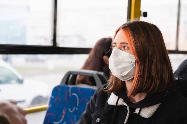 Woman Commutes Protective Face Mask Coronavirus Covid Spread Prevention Concept Royalty Free Stock Images