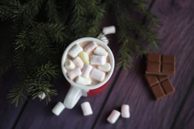 bir fincan sıcak çikolata ve şekerleme