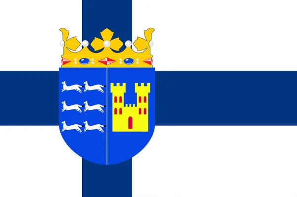 国旗的芬兰奥鲁省 — 图库照片