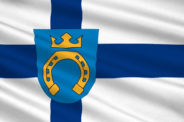 Flaga z Espoo jest drugim co do wielkości miasto i gmina w Fin — Zdjęcie stockowe