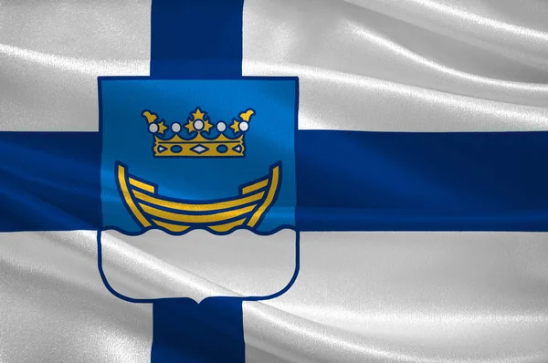 Flaga Helsinki to stolica i największe miasto Finlandii — Zdjęcie stockowe