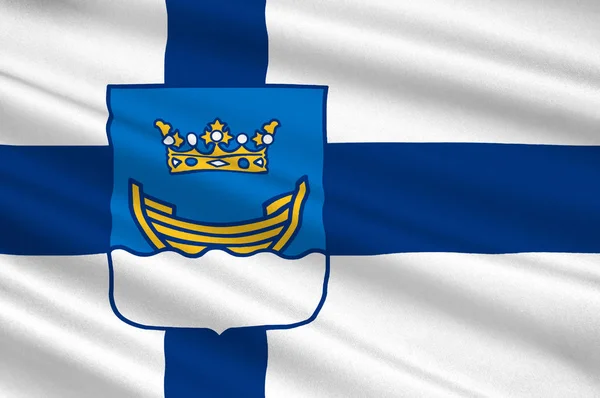 Bandeira de Helsinki é a capital e maior cidade da Finlândia — Fotografia de Stock